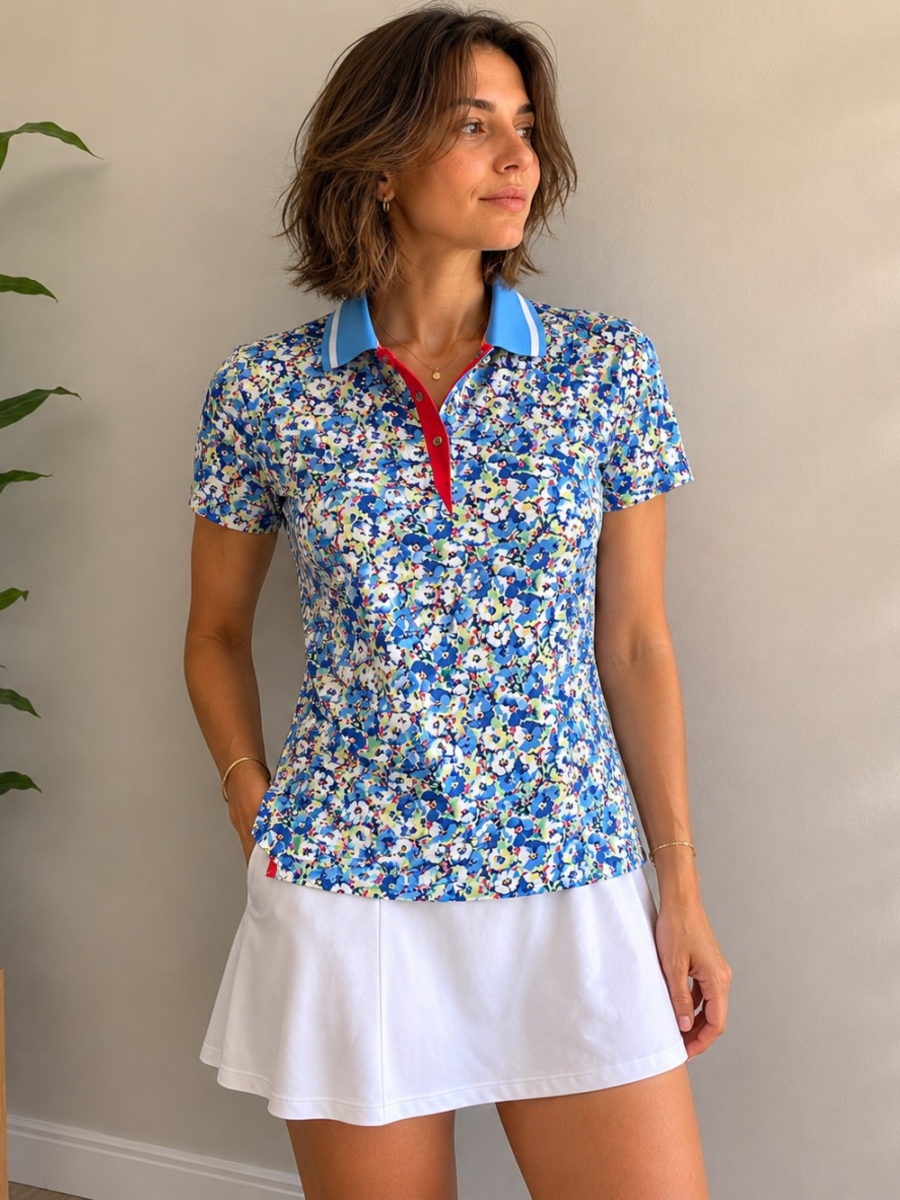 RLX Ralph Lauren Floral Golf Polo Shirt Blue Print Performance Top S